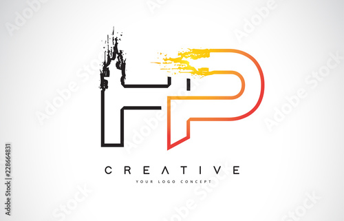 HP Creative Modern Logo Design with Orange and Black Colors. Monogram Stroke Letter Design.