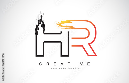 HR Creative Modern Logo Design with Orange and Black Colors. Monogram Stroke Letter Design.