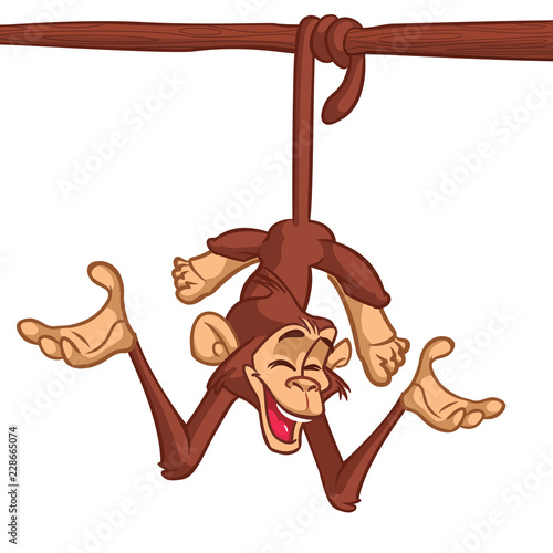 Cartoon chimpanzee on the tree. Vector illustration photo