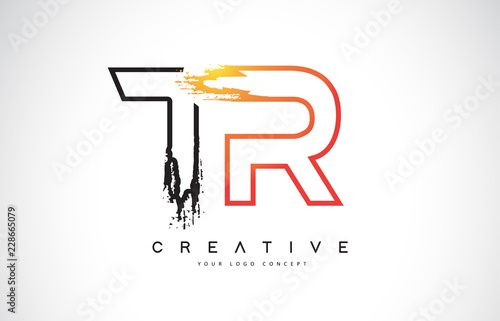 TR Creative Modern Logo Design with Orange and Black Colors. Monogram Stroke Letter Design.