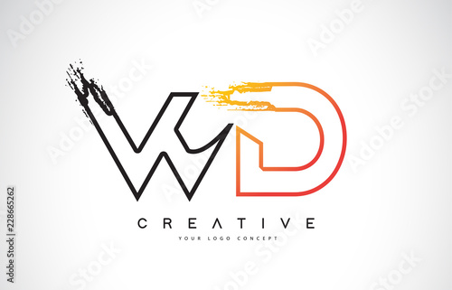 WD Creative Modern Logo Design with Orange and Black Colors. Monogram Stroke Letter Design.