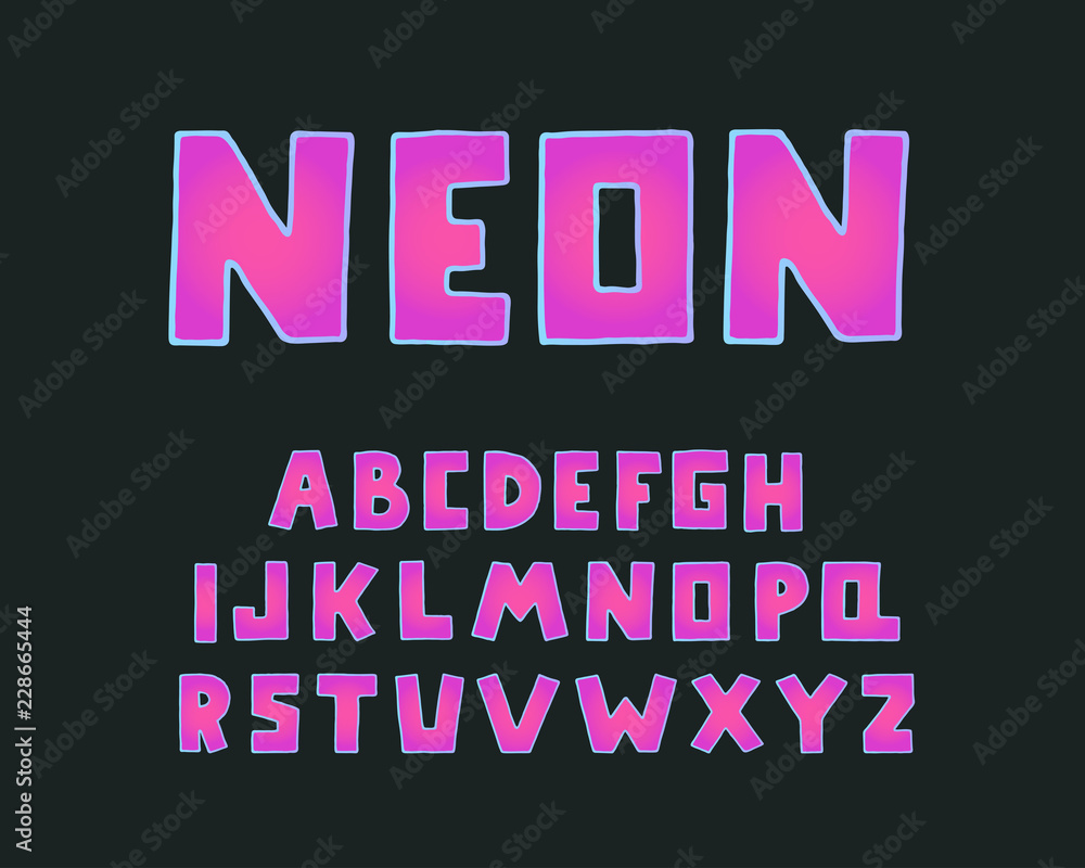 Alphabet modern design, square shape. Word neon. Upper case English letters. Bold font clip art, typography style. Hand drawn vector illustration. EPS 10 Alphabet modern design, square shape. Word neon. Upper case English letters. Bold font clip art, typography style. Hand drawn vector illustration. EPS 10