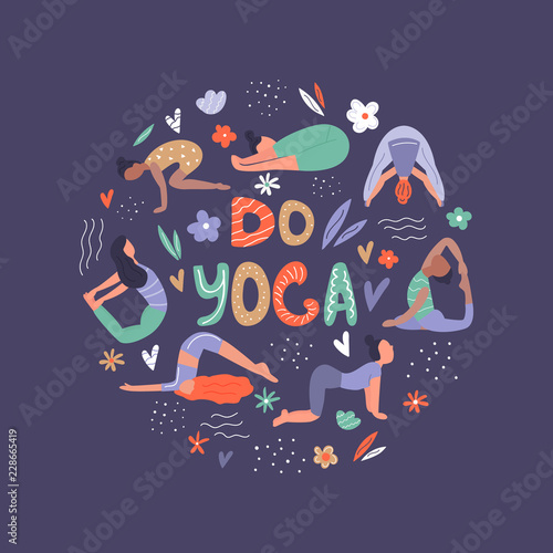 Vector illustration - group of yoga woman.