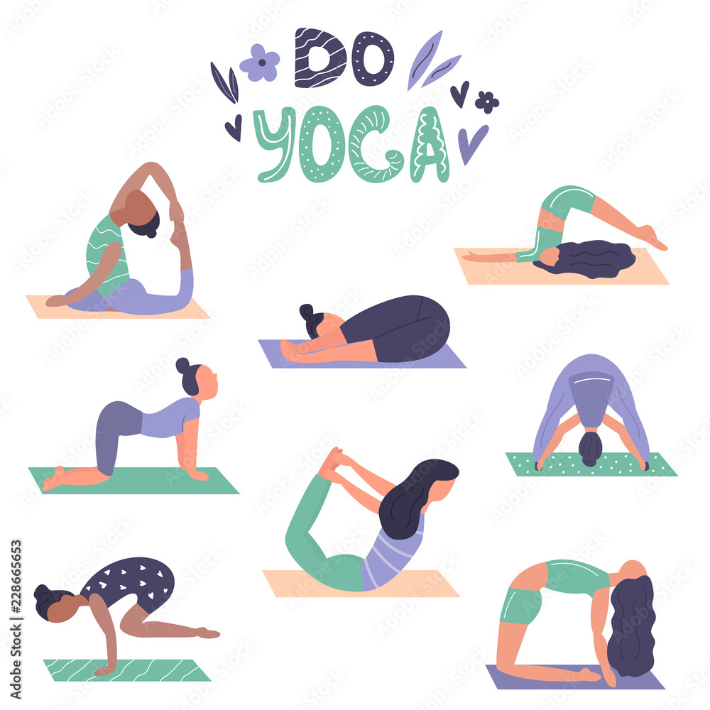 Set of yoga girls in different asanas, poses. Set of yoga girls in different asanas, poses.