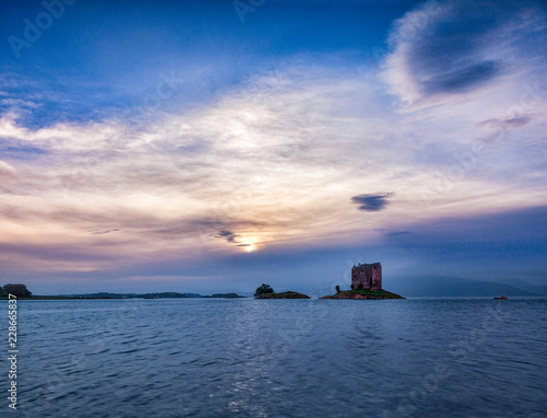 Castle Stalker by moonlight, Argyll and Bute, Scotland, UK.