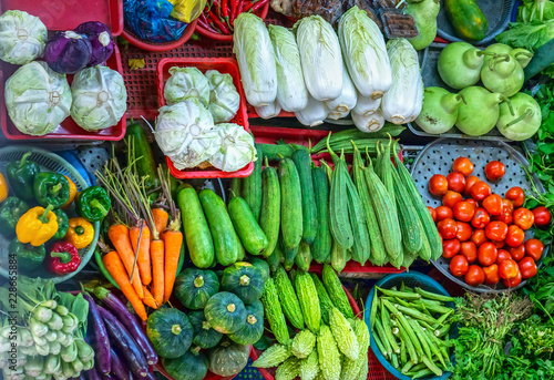 Colorful fresh organic vegetables in market. These are vitamins  minerals  fiber are very useful for human health