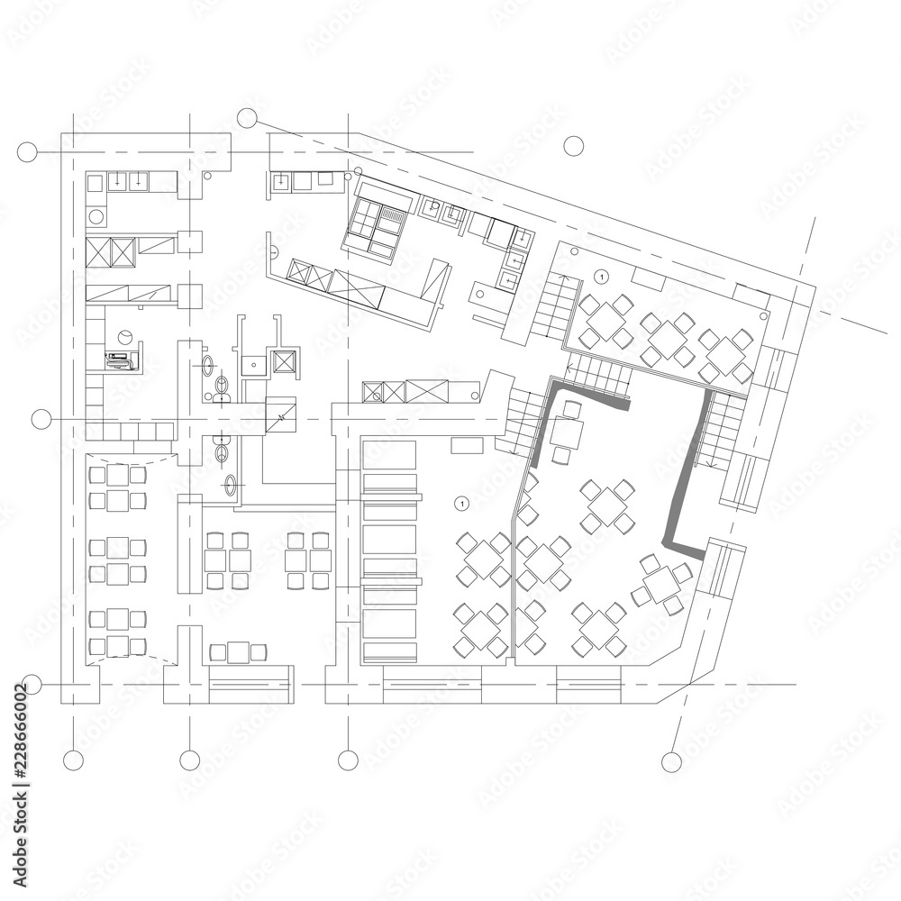 Fototapeta premium Standard cafe furniture symbols on floor plans