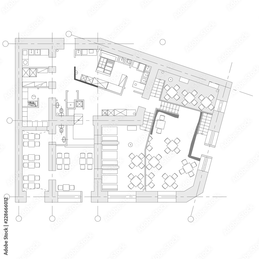 Fototapeta premium Standard cafe furniture symbols on floor plans