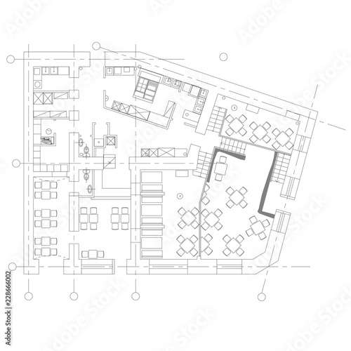 Standard cafe furniture symbols on floor plans