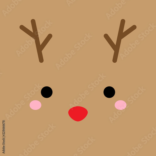 Cute simple reindeer vector illustration. Christmas reindeer face, head, square icon, isolated on brown background.