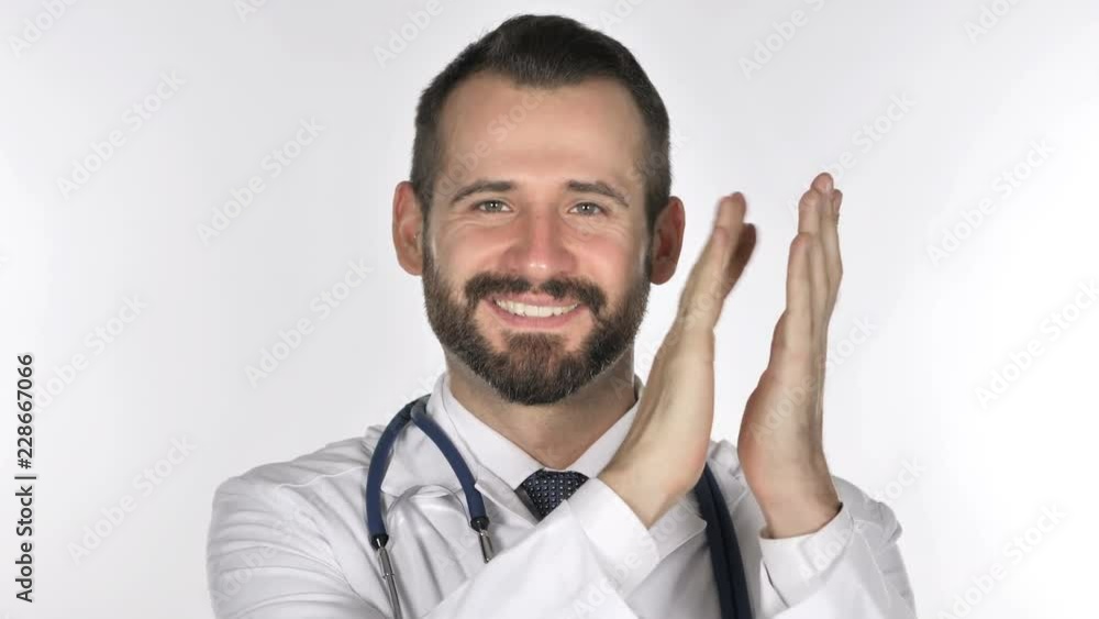 Portrait of Applauding Old Doctor, Clapping Portrait of Applauding Old Doctor, Clapping