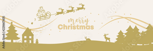 goldener Banner mit Weihnachtsgrüßen und Winterlandschaft