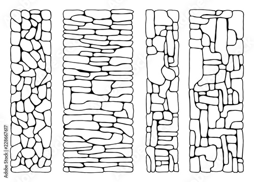 Texture of stones. wall from bricks set vector. paved flat stone surfaces. hand drawing insulated set