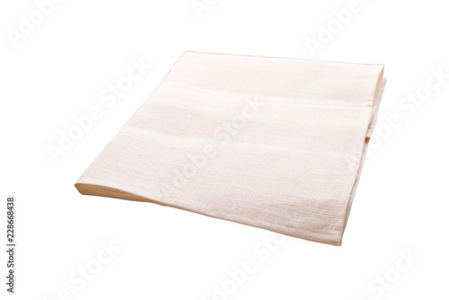 White kitchen towel isolated on white. Top view.