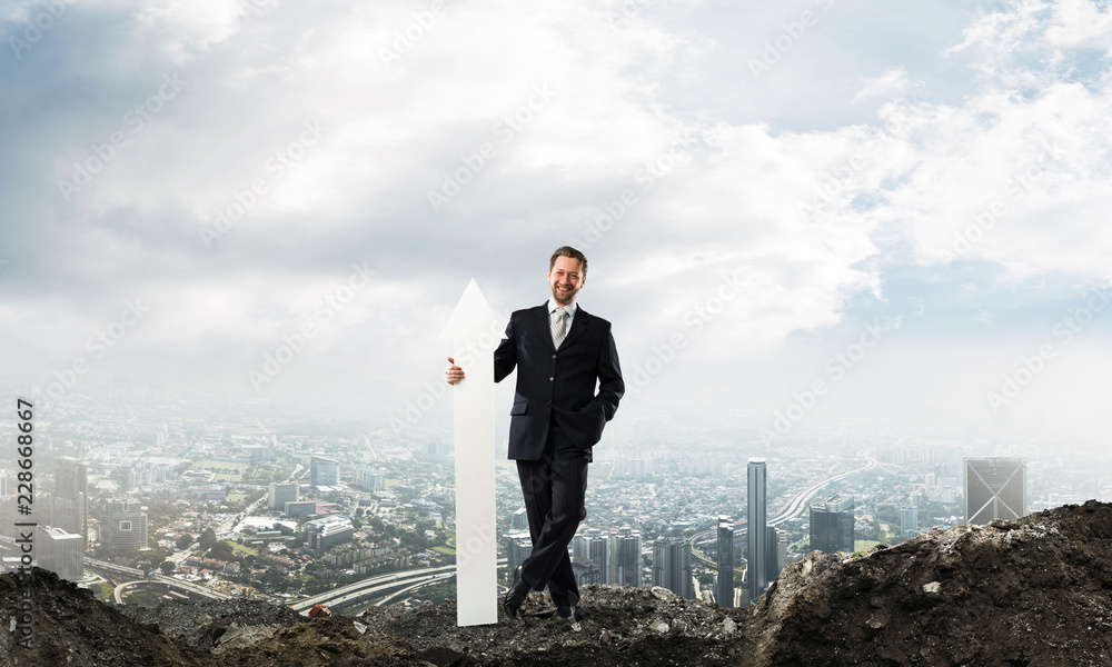 Business conceptual image of businessman in ruins Business conceptual image of businessman in ruins