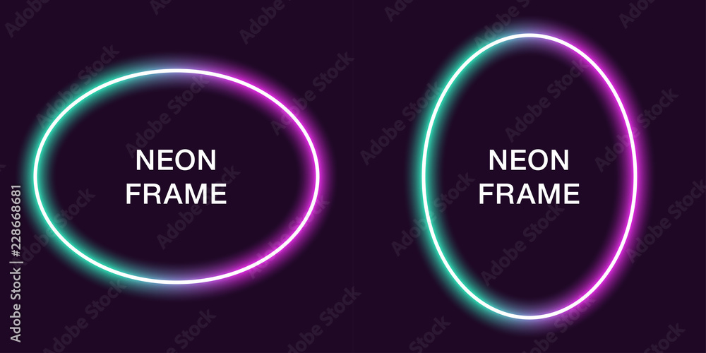 Neon frame in oval shape. Vector template