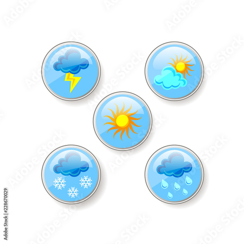 Set of color round illustration of different weather icons