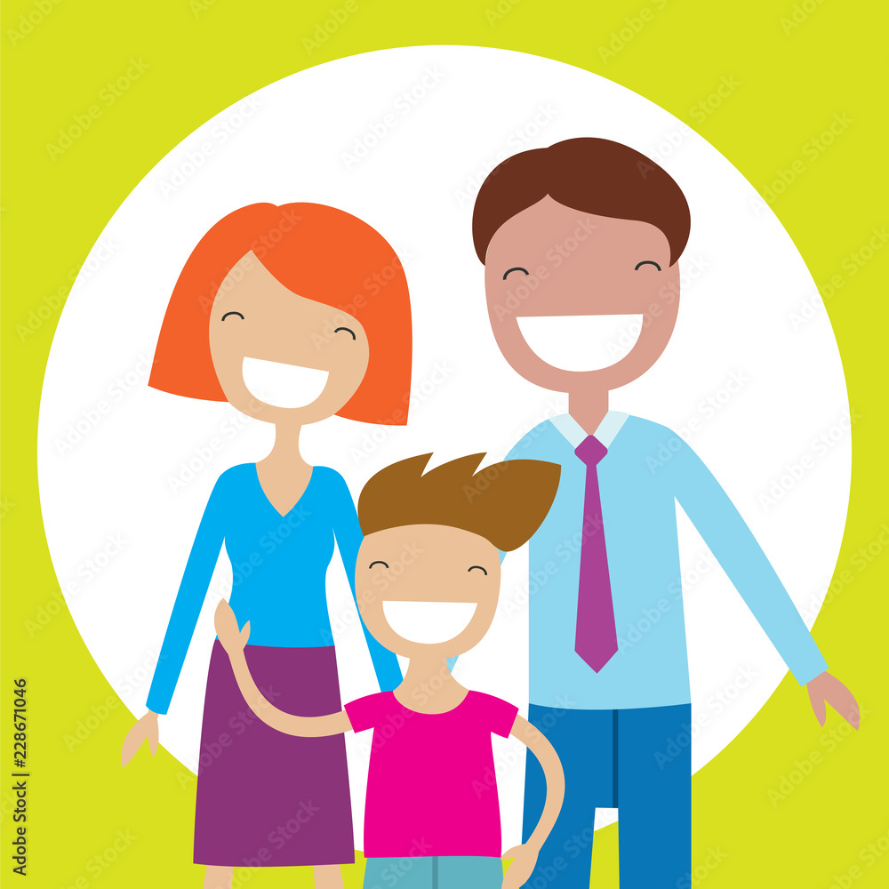 Happy family members parents and their son. Lovely cartoon characters.Vector illustration Happy family members parents and their son. Lovely cartoon characters.Vector illustration