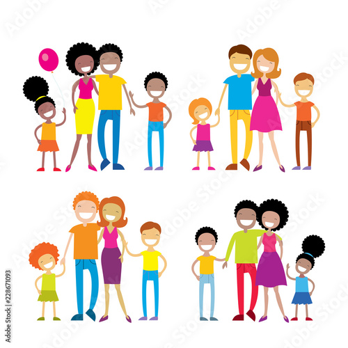 Wallpaper Mural Set of 4 portraits of lovely cartoon family isolated on white background. Vector illustration Torontodigital.ca