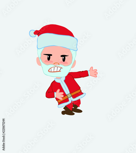 Santa Claus shows very angry something to his left.