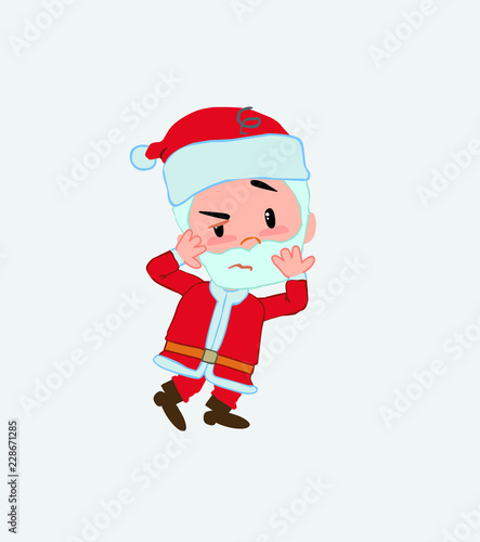 Santa Claus argues something with a gesture of discontent.