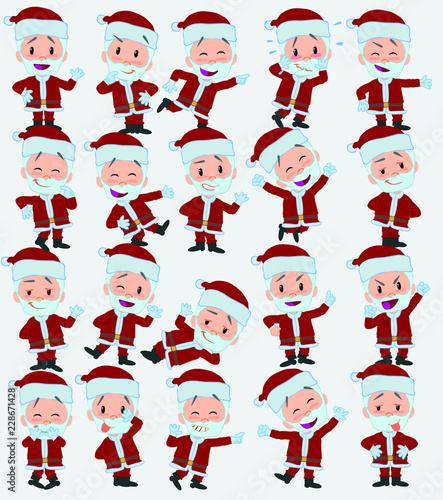 Cartoon character Santa Claus. Set with different postures, attitudes and poses, always in positive attitude, doing different activities in vector vector illustrations.