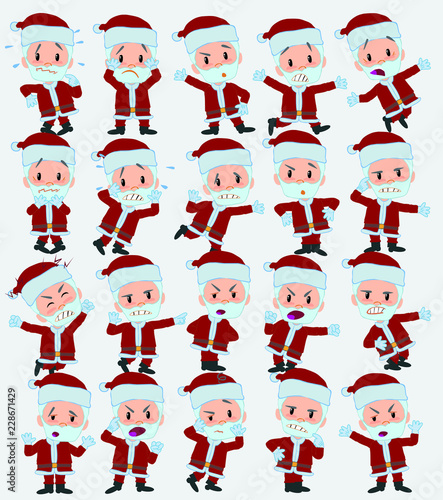 Cartoon character Santa Claus. Set with different postures, attitudes and poses, always in negative attitude, doing different activities in vector vector illustrations.