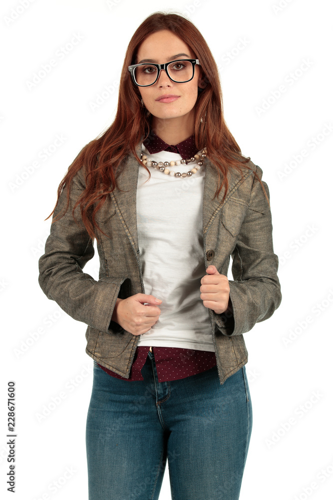 Blank t-shirt mock-up - Cute preppy, fashion geek girl ready for your design Blank t-shirt mock-up - Cute preppy, fashion geek girl ready for your design