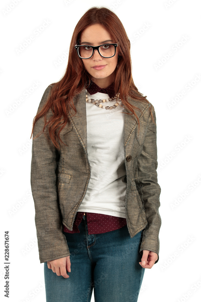 Blank t-shirt mock-up - Cute preppy, fashion geek girl ready for your design Blank t-shirt mock-up - Cute preppy, fashion geek girl ready for your design