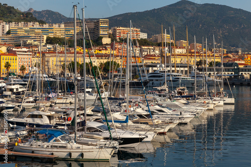 Ajaccio port in morning sunlight. Corsica © evannovostro