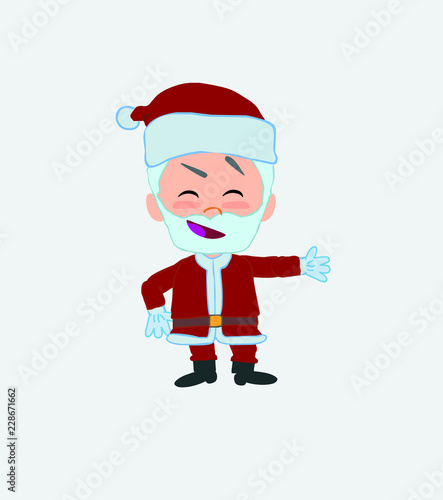 Santa Claus showing something in an optimistic and positive attitude.