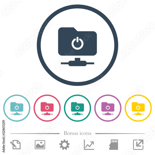 Logout from FTP flat color icons in round outlines