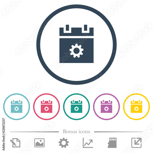Schedule settings flat color icons in round outlines