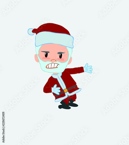 Santa Claus shows very angry something to his left.