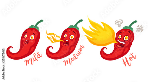 Cartoon different red chillies.