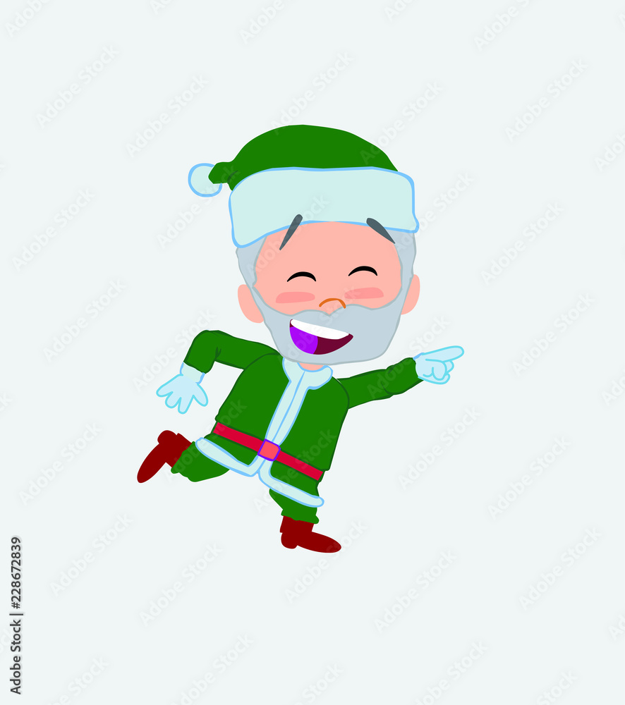 Green Santa Claus running smiling.