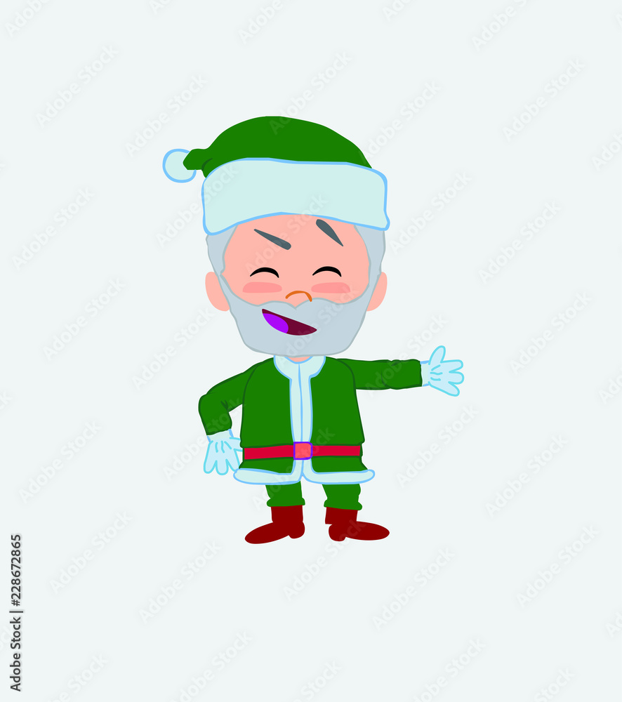 Green Santa Claus showing something in an optimistic and positive attitude. Green Santa Claus showing something in an optimistic and positive attitude.