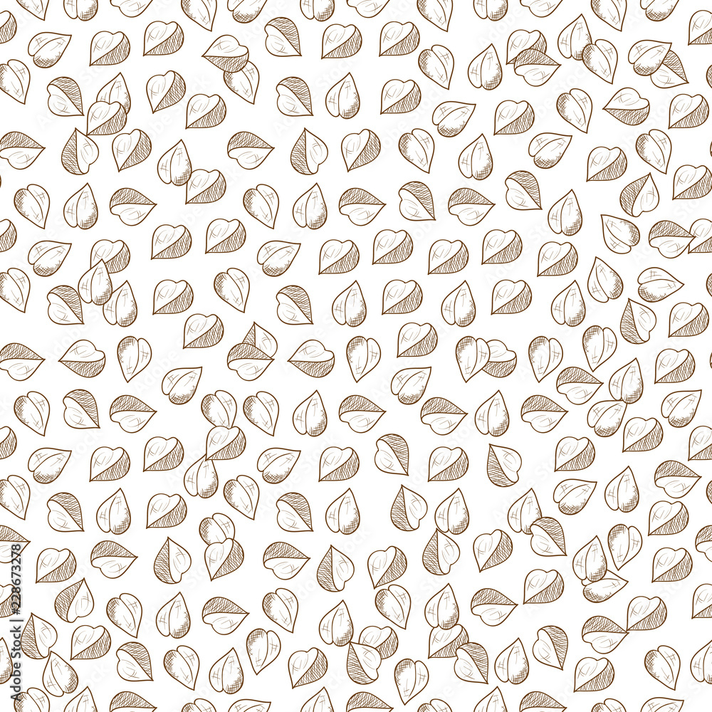 Buckwheat. Grain, seed. Background, wallpaper, seamless. Sketch. Monochrome