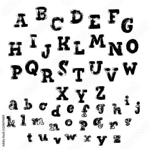 Hand lettering grunge texture alphabet vector.