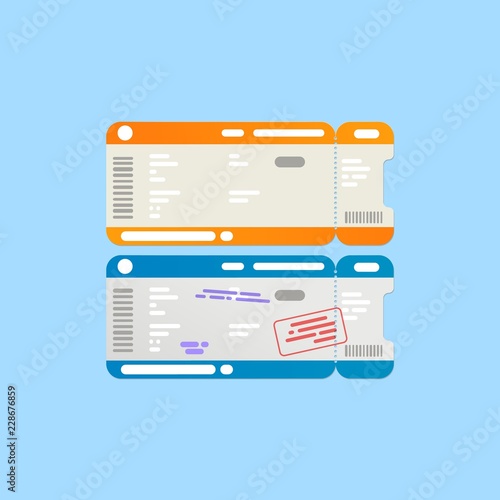 Vector isolated abstract airline travel boarding tickets. Air booking office design elements