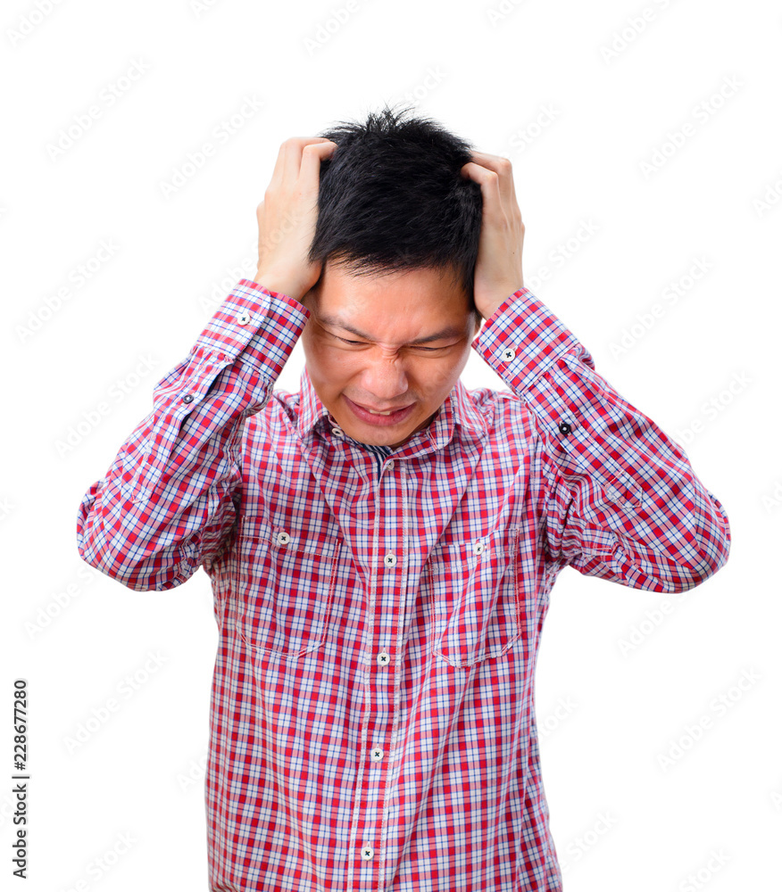 Portrait of a stressed asian man on white background Portrait of a stressed asian man on white background