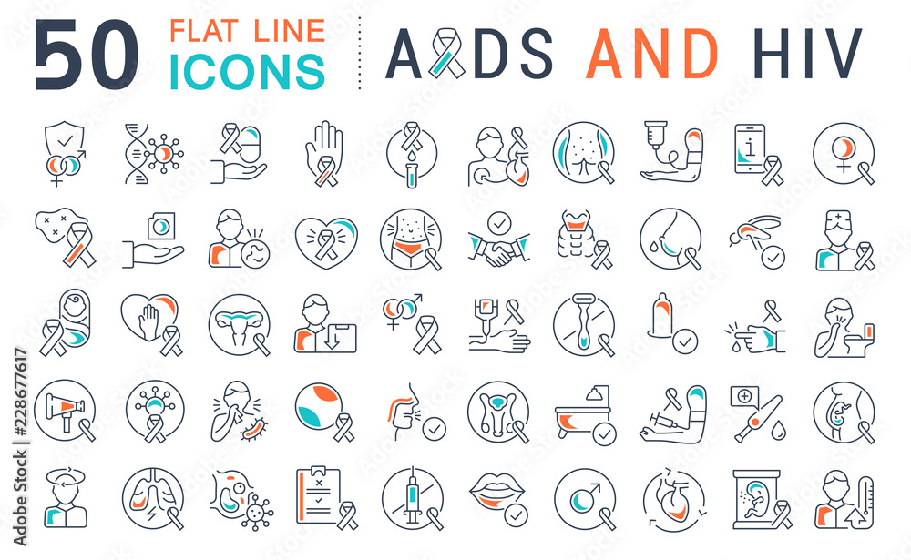 Set Vector Line Icons of AIDS and HIV. Stock Vector | Adobe Stock