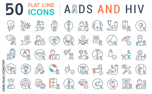 Set Vector Line Icons of AIDS and HIV.