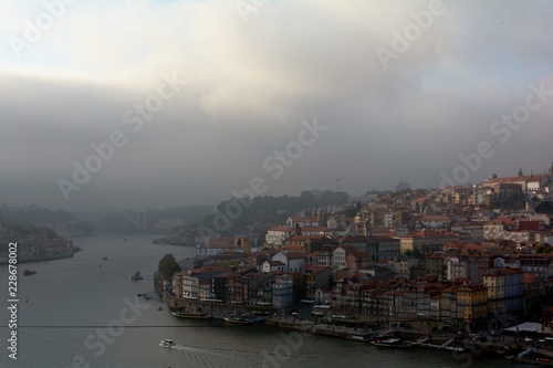 The Douro riverbanks, flowing along the city of Porto, Portugal