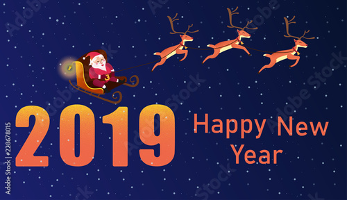 Happy New Year 2019 festive poster with Santa Claus.