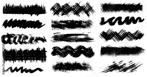 Set of different ink paint brush strokes isolated on white background. Vector illustration