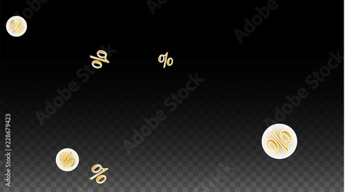Luxury Vector Gold Percentage Sign Confetti on Transparent. Percent Sale Background. Business, Economics Print. Discount Illustration. Promotion Poster. Black Friday Banner. Special offer Template.