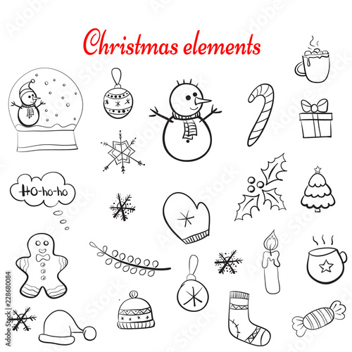 Fototapeta Naklejka Na Ścianę i Meble -  Christmas doodle elements