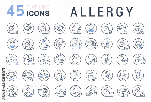 Set Vector Line Icons of Allergy.