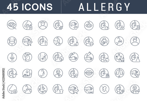 Set Vector Line Icons of Allergy.